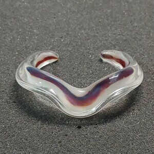 Murano Art Glass Bangle Red Purple White Swirl Handblown Small 2.25” 38g